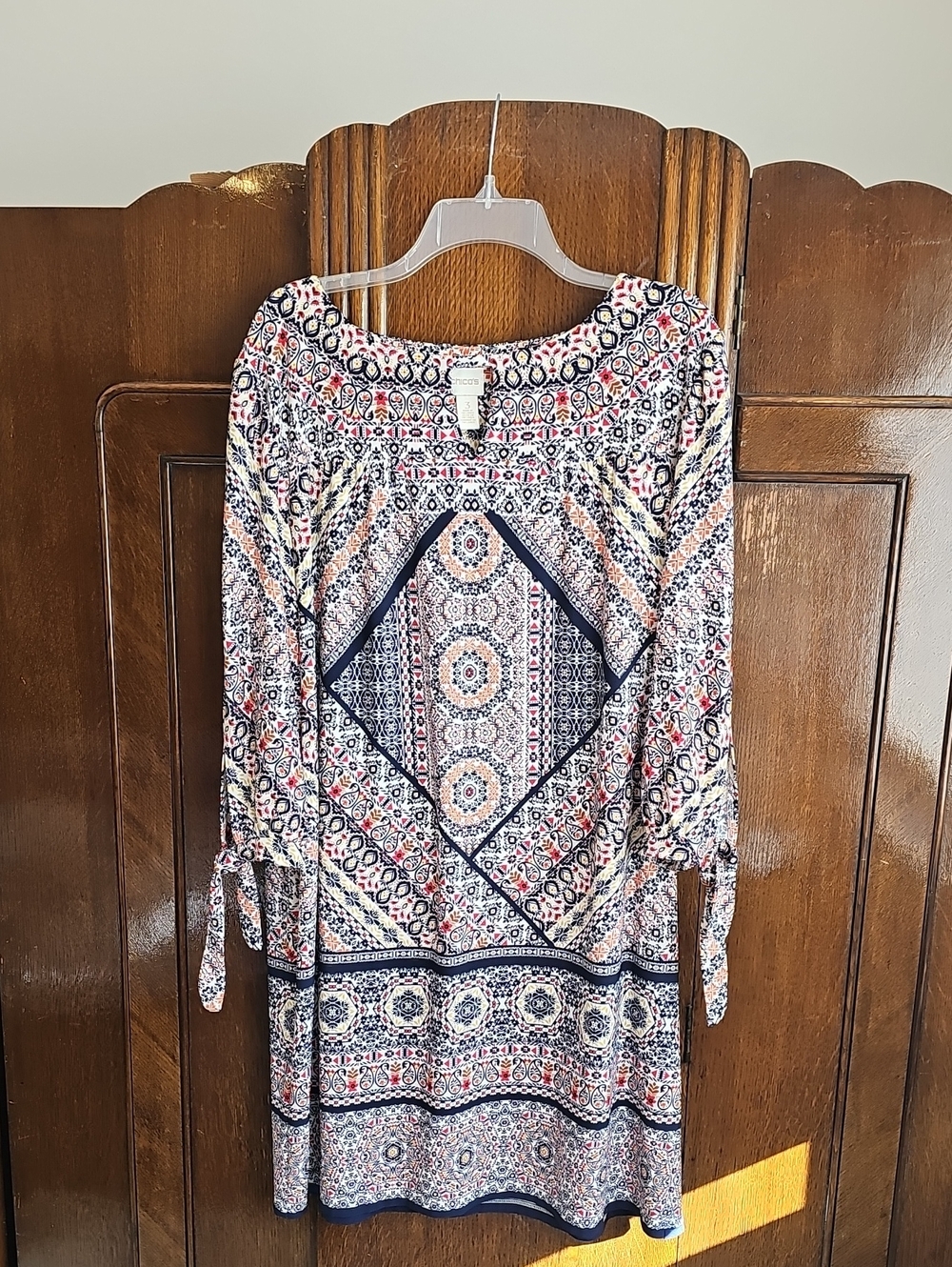 Chico's Navy, Red & Yellow Medallion Print Tunic/Midi Dress